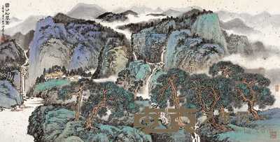 徐建明 乙酉（2005年）作 云谷松翠图 镜心 65×130cm